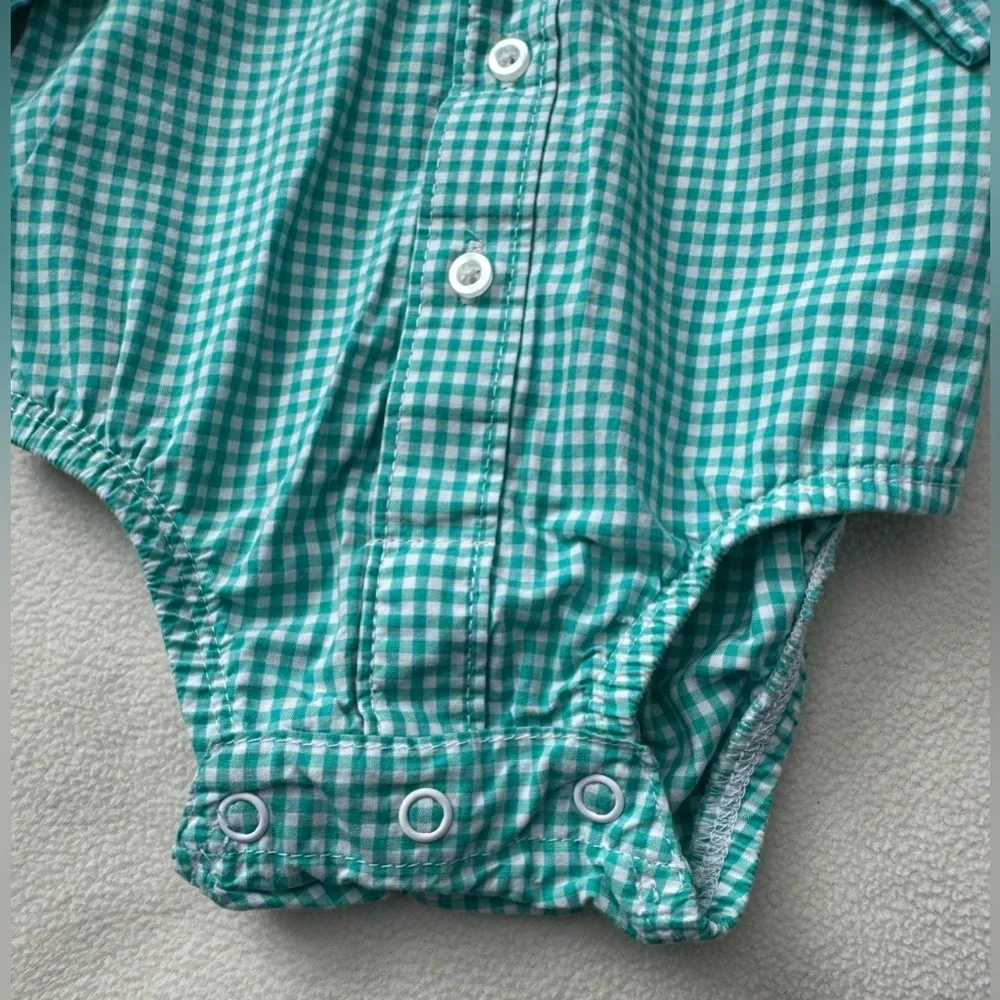 Carter's Baby Boy 3M Green Gingham Dress Shirt Navy Pants Bow Tie 3 Piece Set